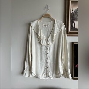 Free People || Flowy Collared Peasant Blouse **Small Mark**